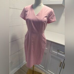 Brooks Brothers Pink Sheath Dress 4 V Neck Short Sleeve Pockets Work